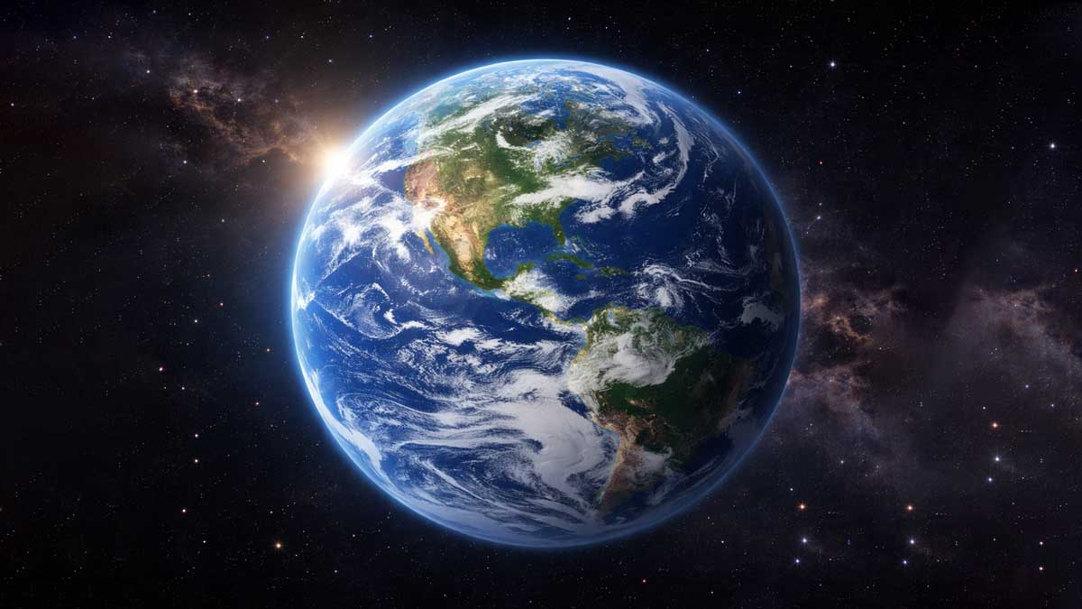 Earth planet from space showing oceans, clouds and continents