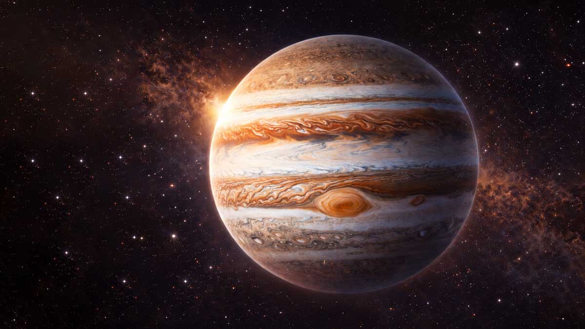 Jupiter planet showing the Great Red Spot storm