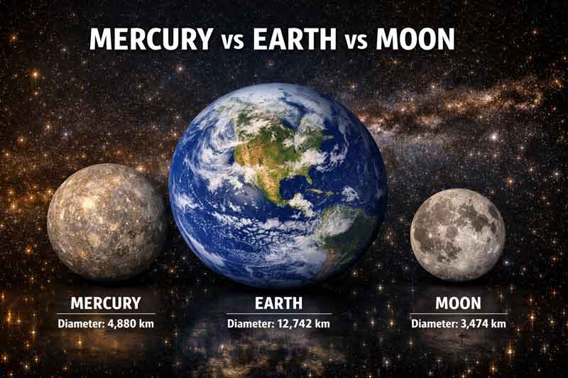 Mercury compared with Earth and the Moon