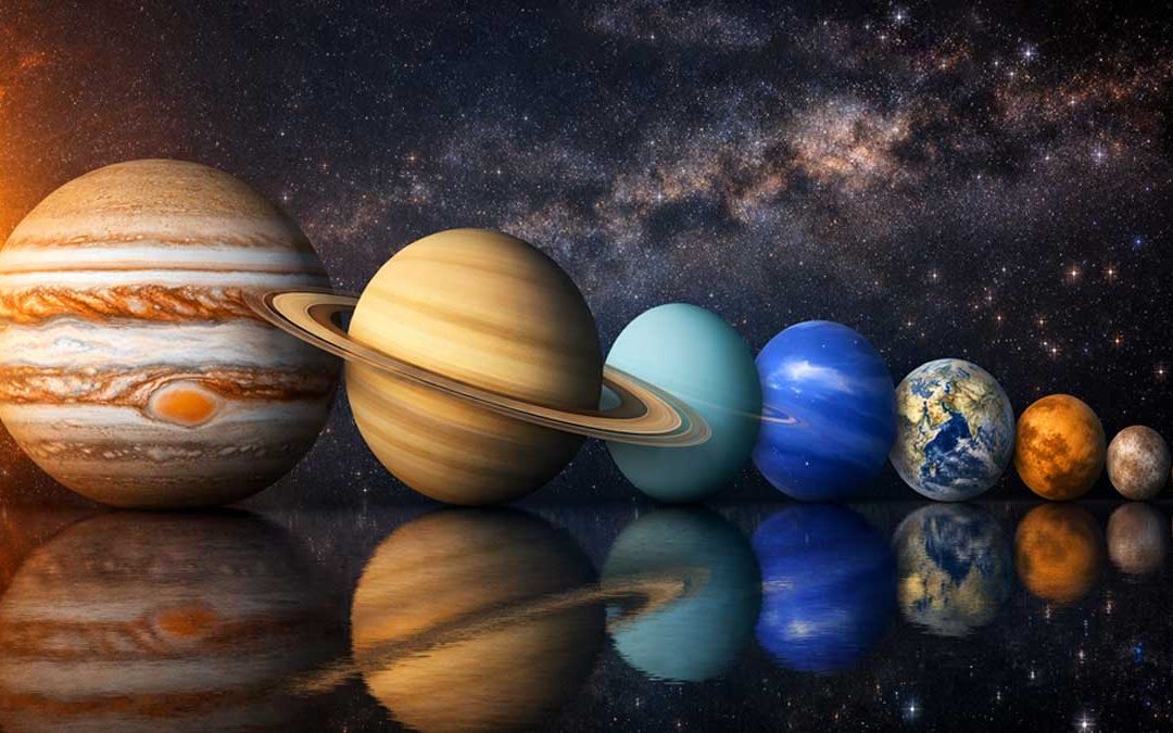 Size comparison of planets in the solar system from largest to smallest