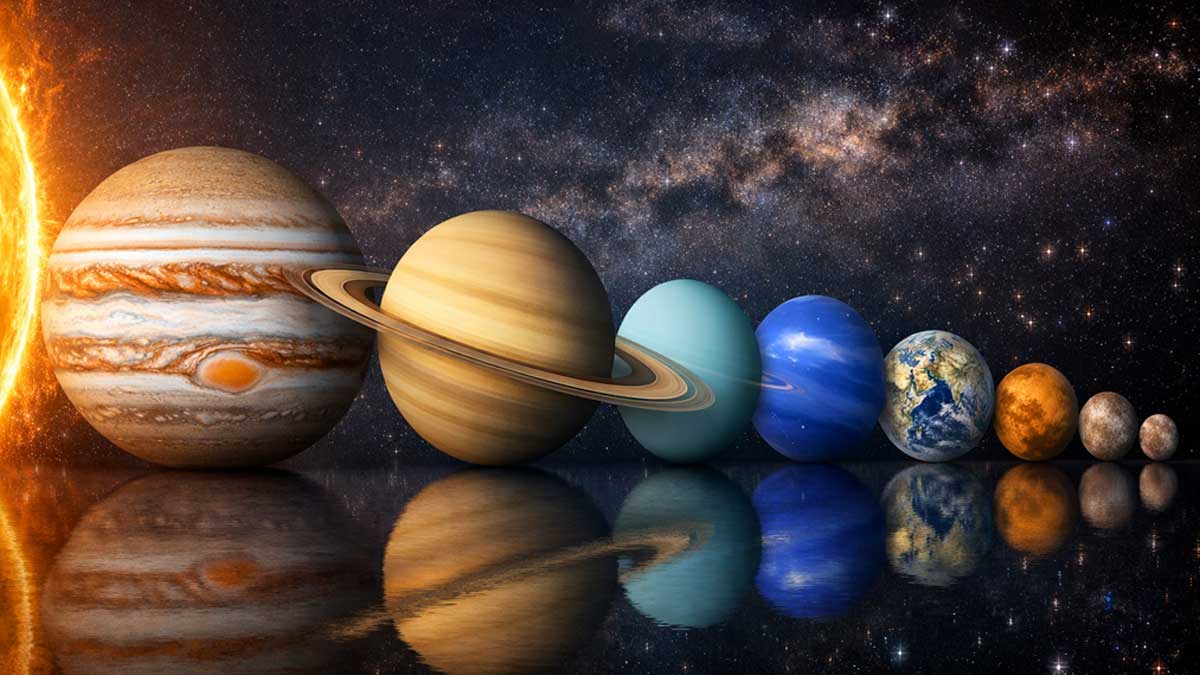 Size comparison of planets in the solar system from largest to smallest