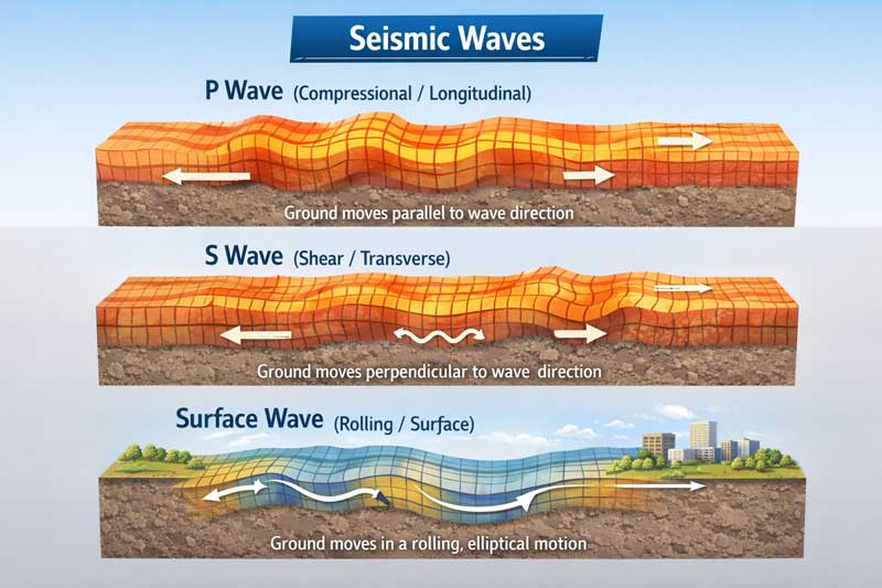 types of earthquake waves illustration