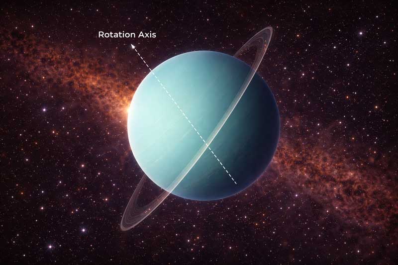 Uranus rotating on its side due to extreme axial tilt
