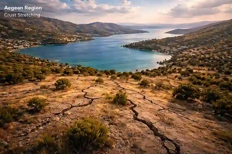 Aegean region crust stretching