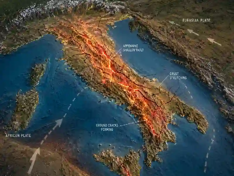 Apennine mountains shallow earthquake fault system