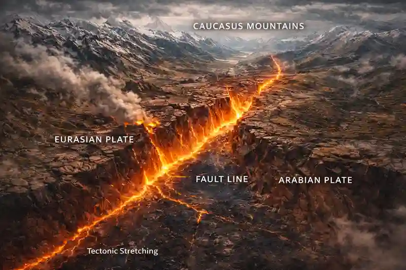 Caucasus mountains tectonic collision