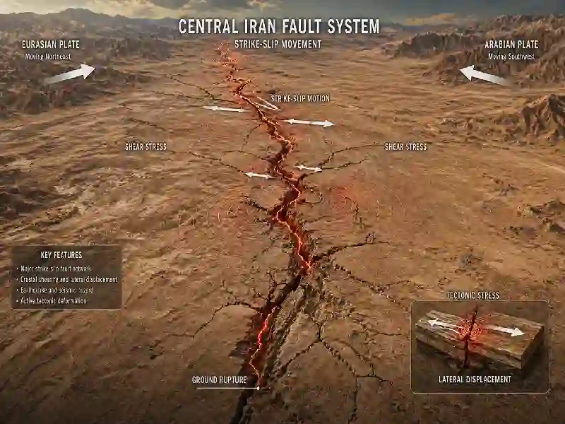 Central Iran fault system strike slip movement