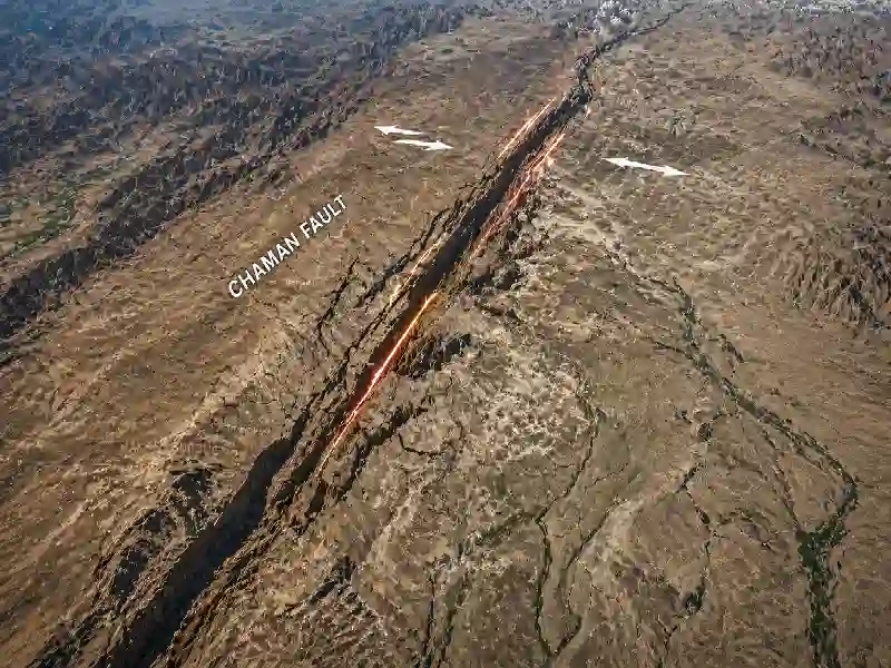 Chaman fault strike slip movement Pakistan
