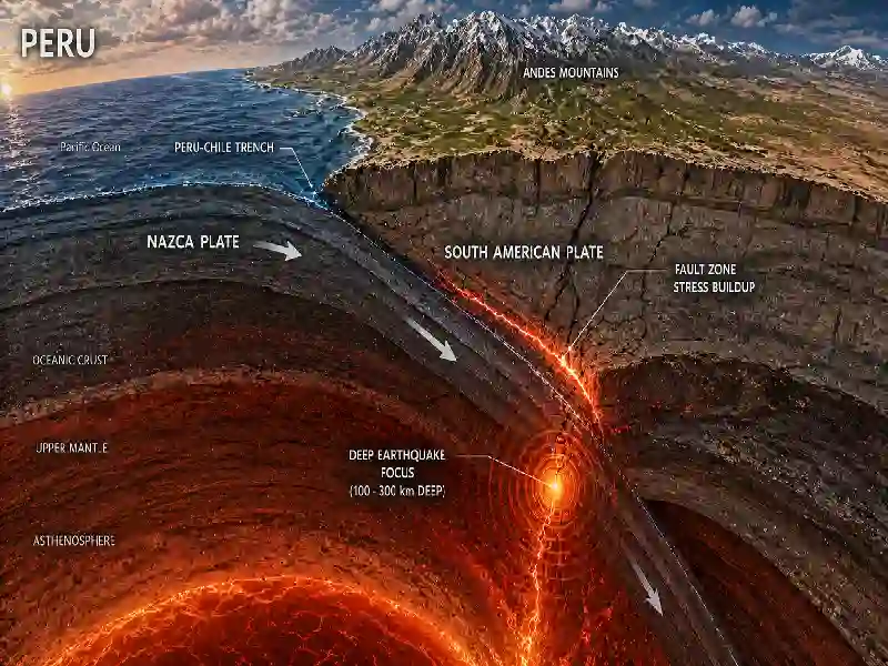 Peru deep earthquake underground tectonic layers visualization