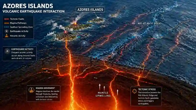Azores islands volcanic earthquake interaction