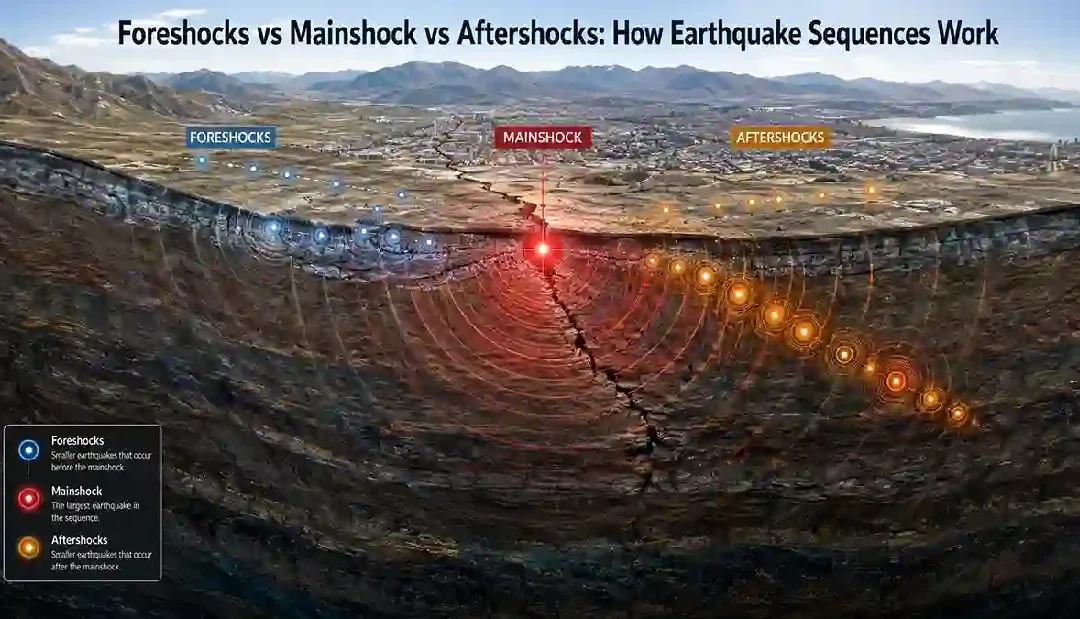 Foreshocks vs Mainshock vs Aftershocks.