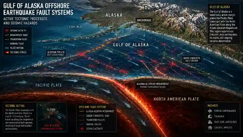 Gulf of Alaska offshore earthquake fault systems