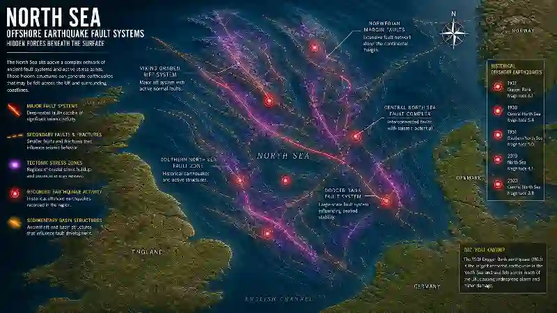 North Sea offshore earthquake fault systems