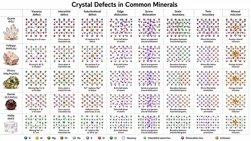 Crystal Defects in Common Minerals