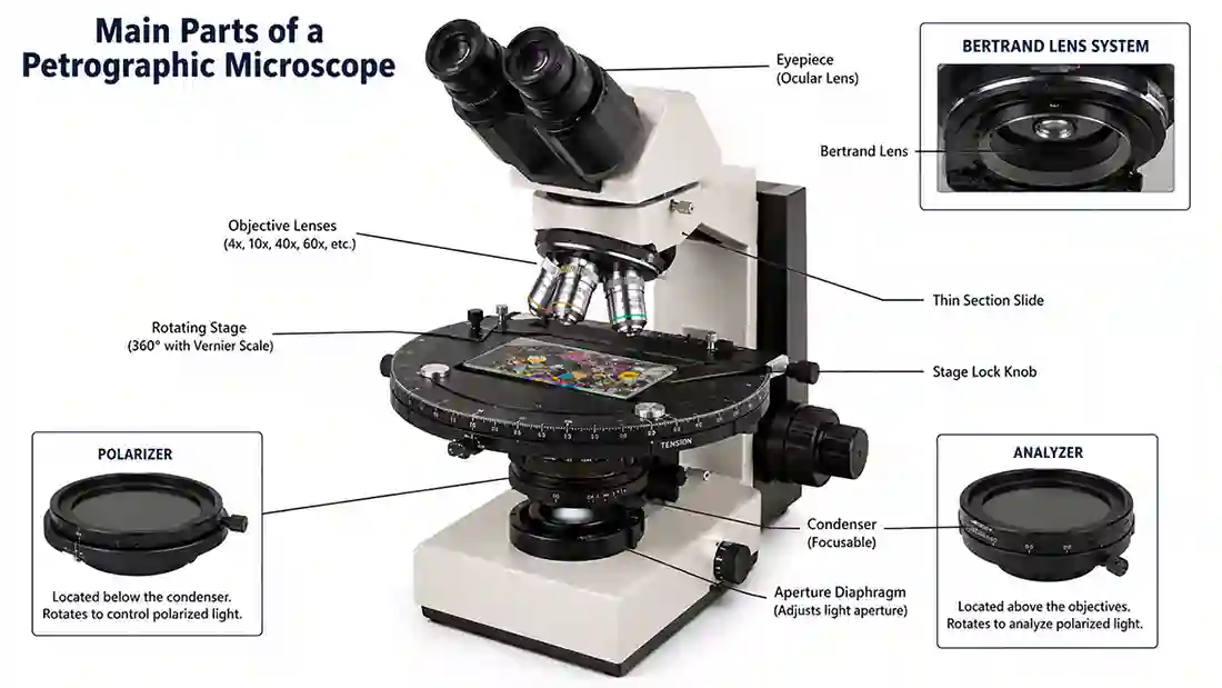 Major Parts of a Petrographic Microscope
