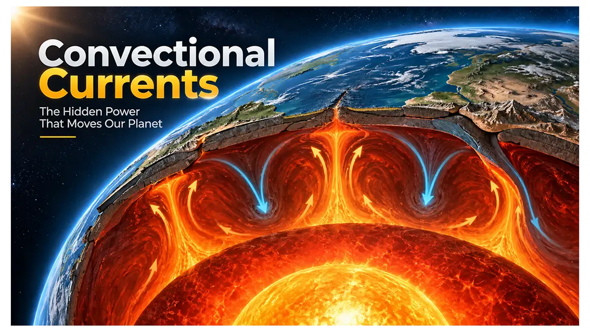 Convectional currents transferring heat through Earth's mantle beneath tectonic plates