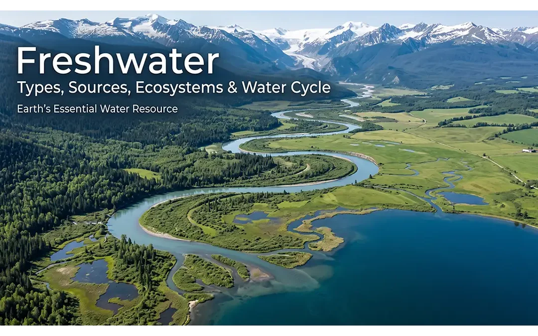 Freshwater river connecting mountains, lakes, wetlands, ecosystems, and human communities