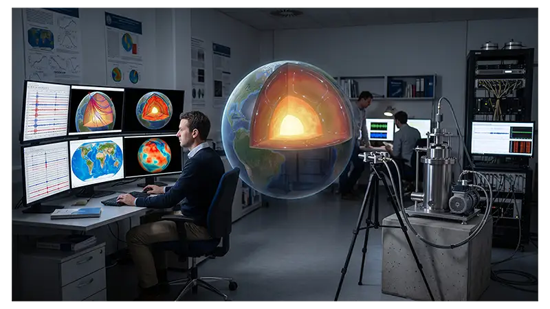 Scientists using seismic data, computer models, tomography, gravity, and magnetic measurements to study convection