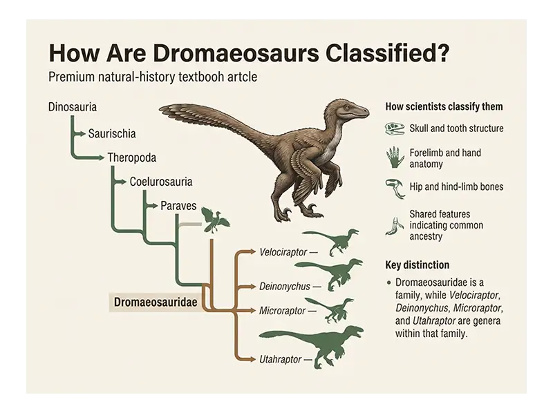 Dromaeosaurid skeleton showing key theropod anatomical features
