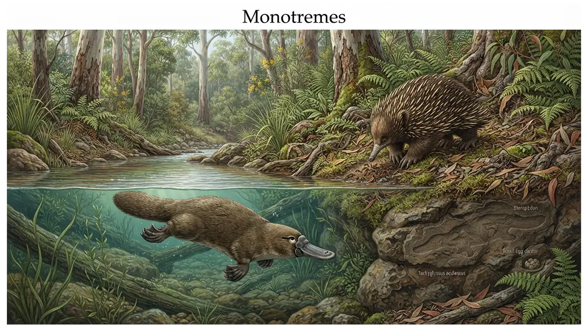 Platypus and echidna representing the two main living groups of monotremes