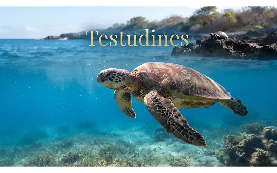 A sea turtle swimming underwater, representing the diverse order Testudines.