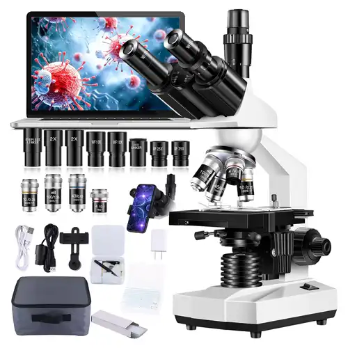 Trinocular Microscope 40X-5000X Magnification Laboratory Grade with Dual Mechanical Stage