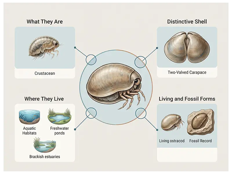 Living ostracod showing its compact body and two-valved carapace.